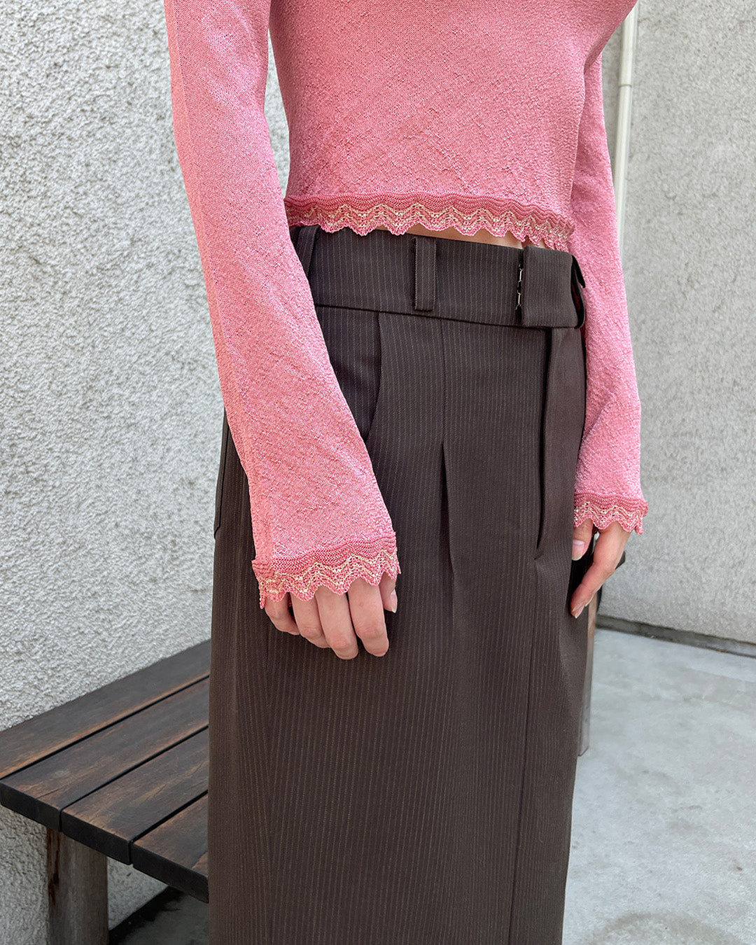 Beer bottle button lamé knit turtleneck Rosé【予約販売：2026年9月～10月発送予定】