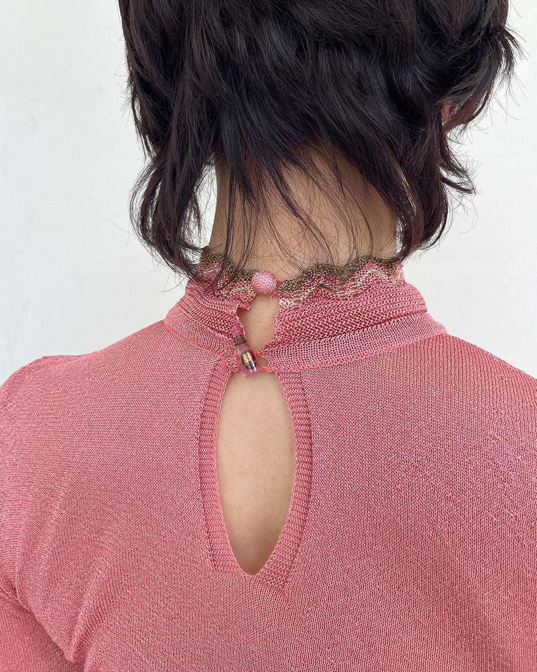 Beer bottle button lamé knit turtleneck Rosé【予約販売：2026年9月～10月発送予定】