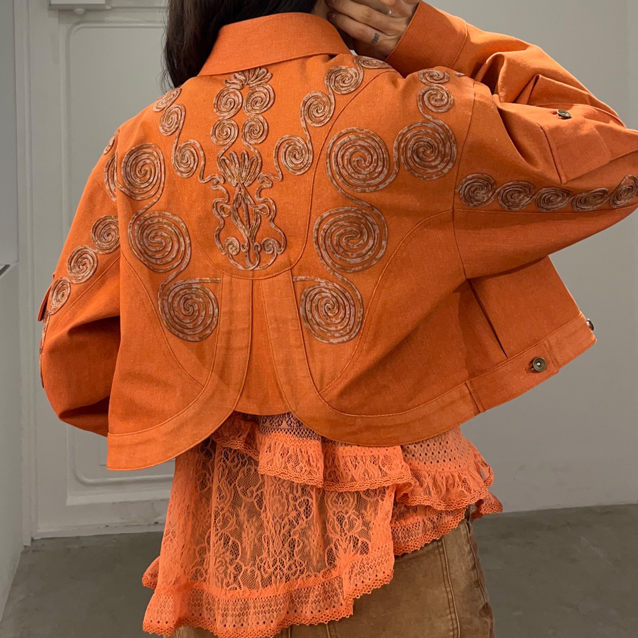 Goldfish Embroidered Denim Jacket Orange【予約販売：2026年3月～5月発送予定】
