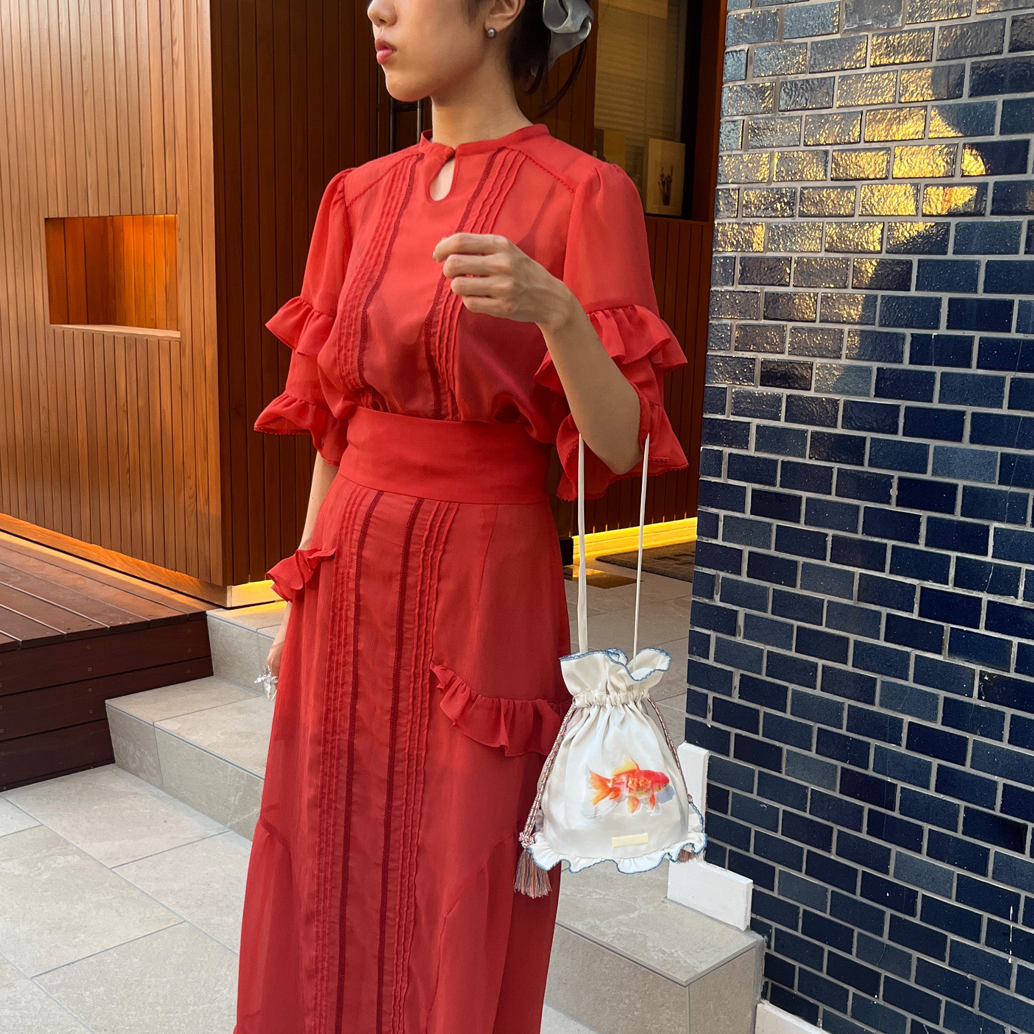 Frill Peplum Blouse Red【予約販売：2026年3月～5月発送予定】