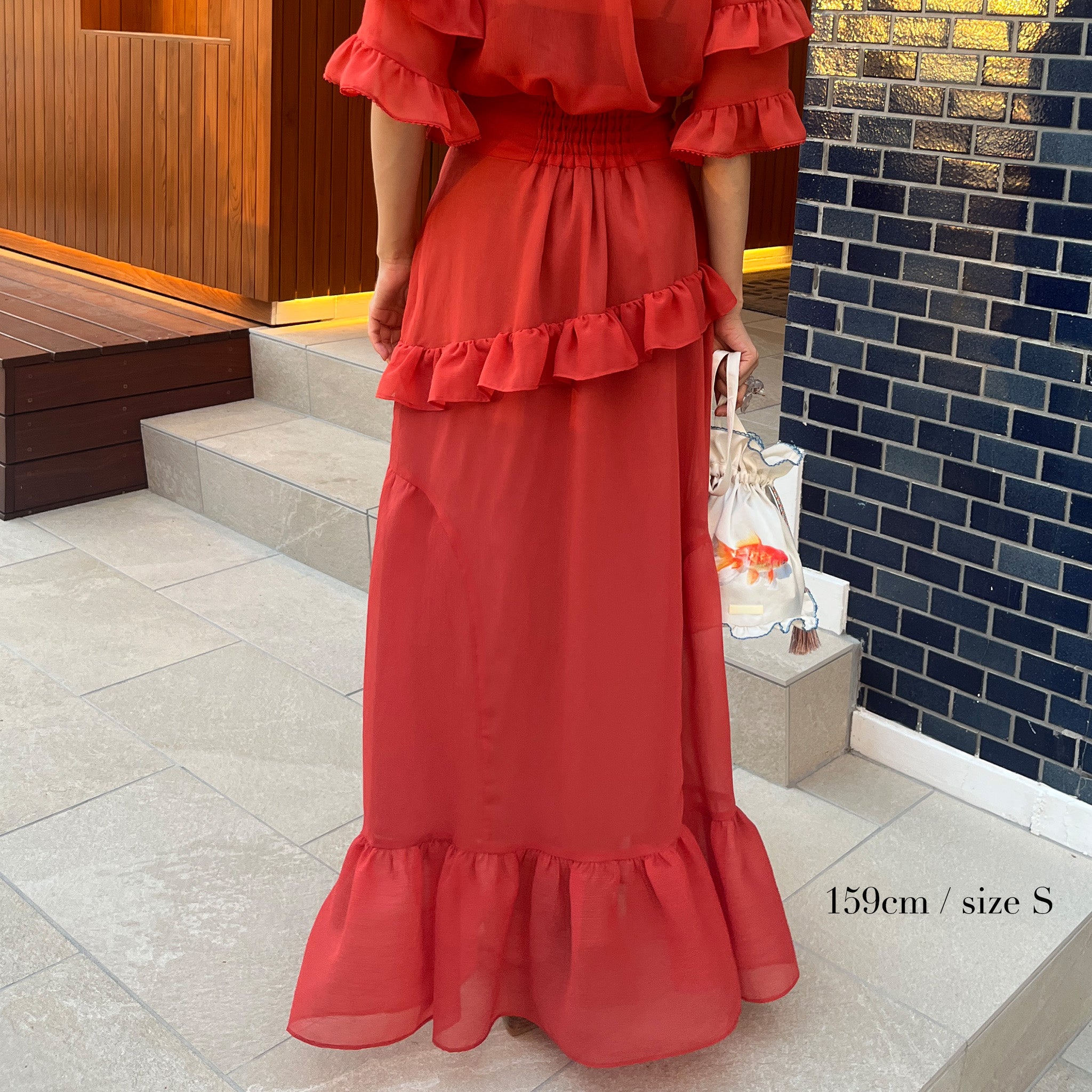 Frill Asymmetric High-Waisted Skirt Red【予約販売：2026年3月～5月発送予定】