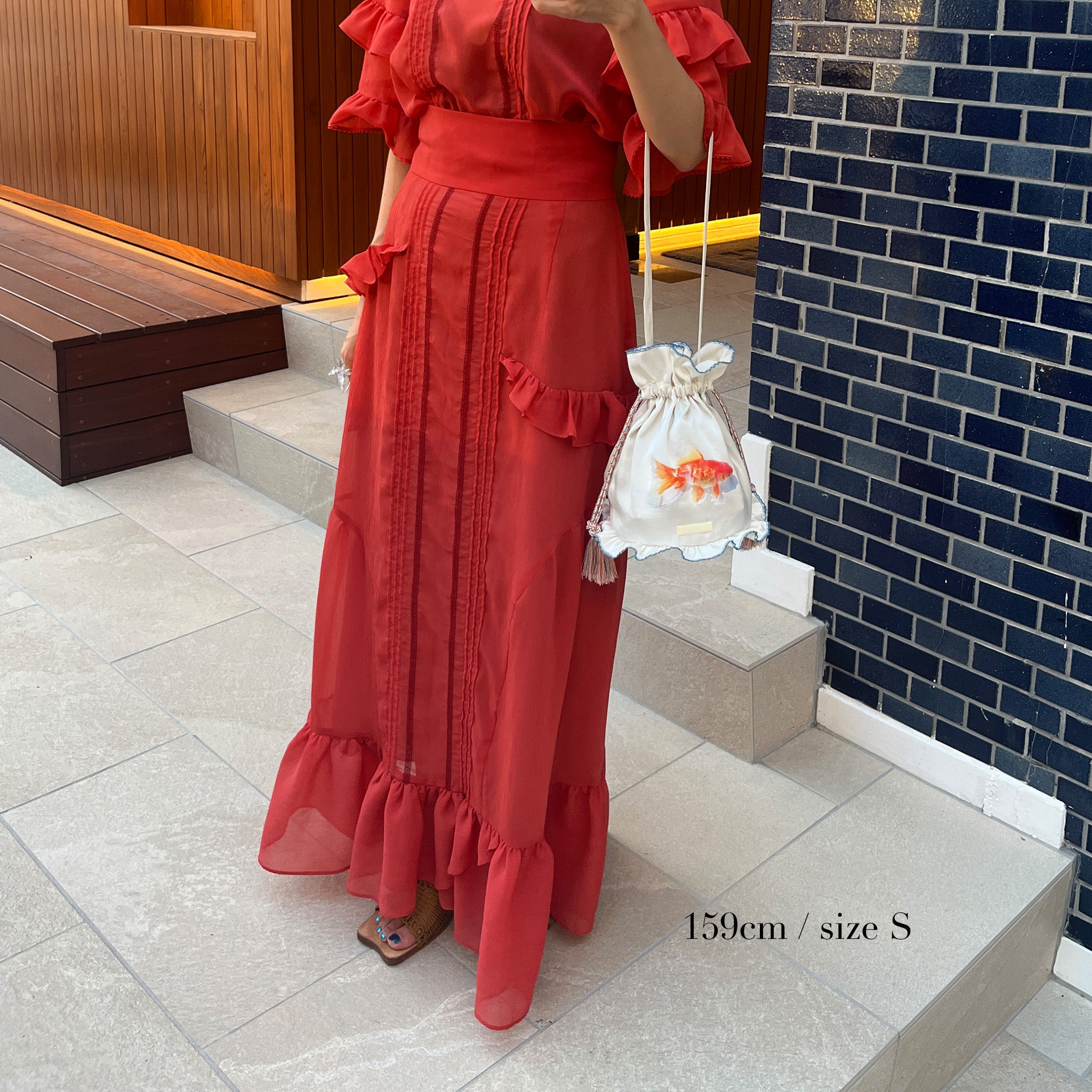 Frill Asymmetric High-Waisted Skirt Red【予約販売：2026年3月～5月発送予定】