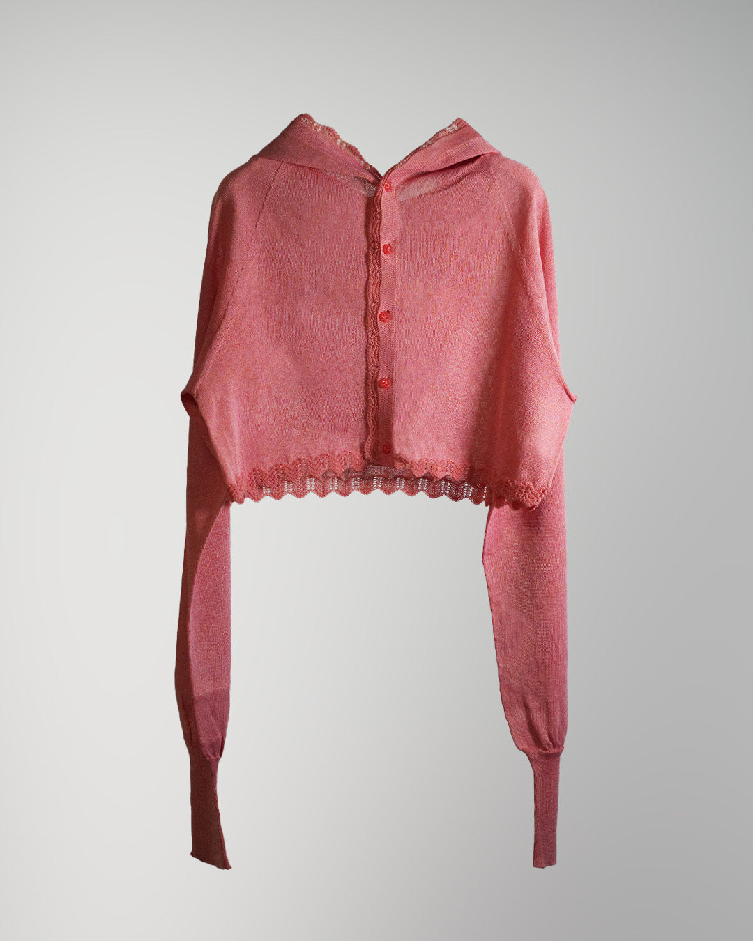 Lame knitted hoodie cardigan Pink