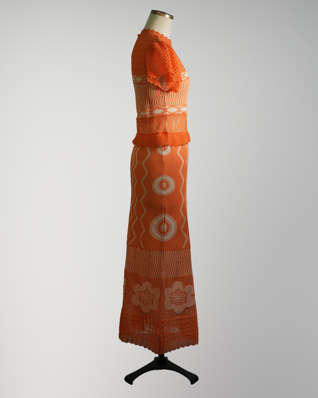 Wave-pattern lamé knitted dress Orange